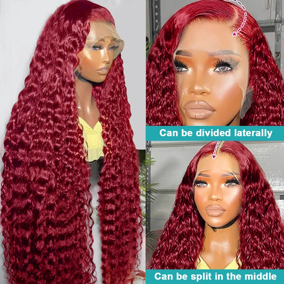 99J Burgundy 13X4 Lace Front Wig Curly Human Hair Wigs 13X6 Hd Lace Wig Human Hair Colored Deep Wave Frontal Wig Water Wave Wig