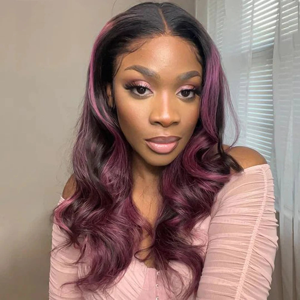 Pink Highlight Colored Lace Front Wig Synthetic Glueless Loose Wave Pre Plucked 13x4 HD Transparent Lace Frontal Wigs For Women