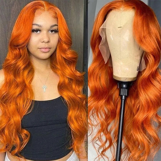 HD 13X6 Orange Ginger Lace Front Wig 100% Human Hair 13x4 Body Wave Lace Frontal Wig Pre Plucked Colored Human Hair Wig On Sale