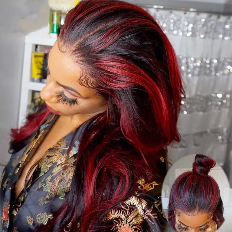 Pink Highlight Colored Lace Front Wig Synthetic Glueless Loose Wave Pre Plucked 13x4 HD Transparent Lace Frontal Wigs For Women