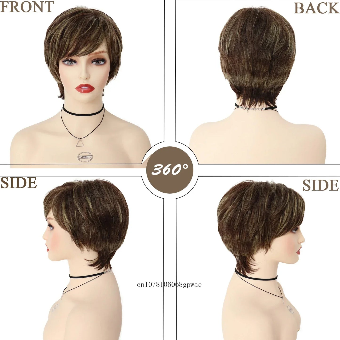 Short Pixie Cut Wig for Women Natural Haircut Brown Mix Blonde Wig with Bangs Daily Cosplay Halloween Party Casual Ladies Wigs