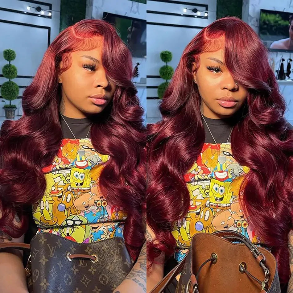 13x6 HD Lace Front Wig Human Hair Wigs 99J Red Burgundy Colored HD Transparent Pre Plucked Lace Frontal Human Hair Wigs Straight