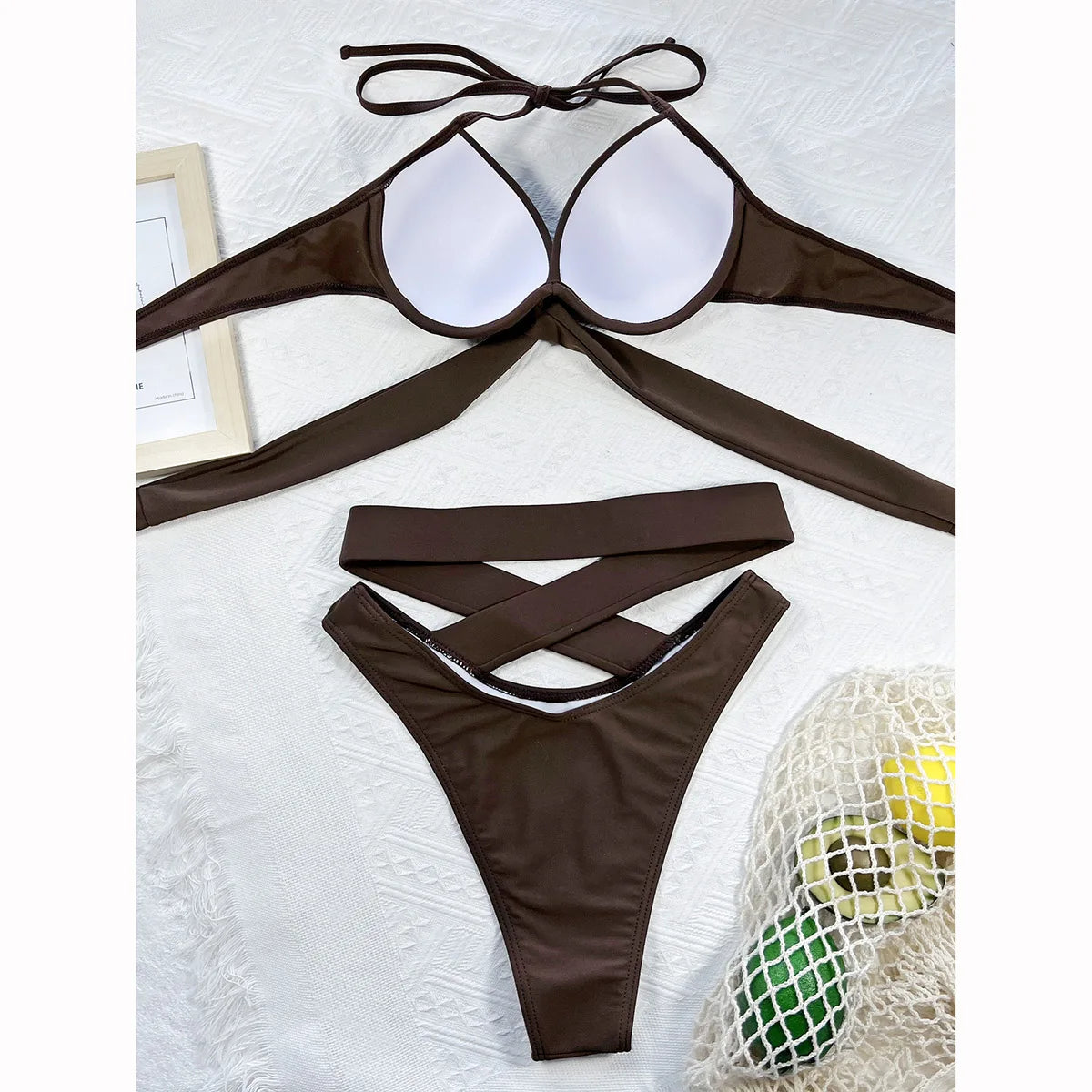 Push Up Bikini 2024 Women Swimsuit Bandage Solid Brazilian Bikini Set High Waist Female Swimwear Women Bathing Suit Beachwear