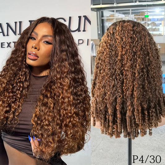 100% Human Hair Burmese Curly 5X5 HD Lace Closure Wigs 250 Density Ombre Deep Curly Water Wave Glueless Wigs With Spiral End