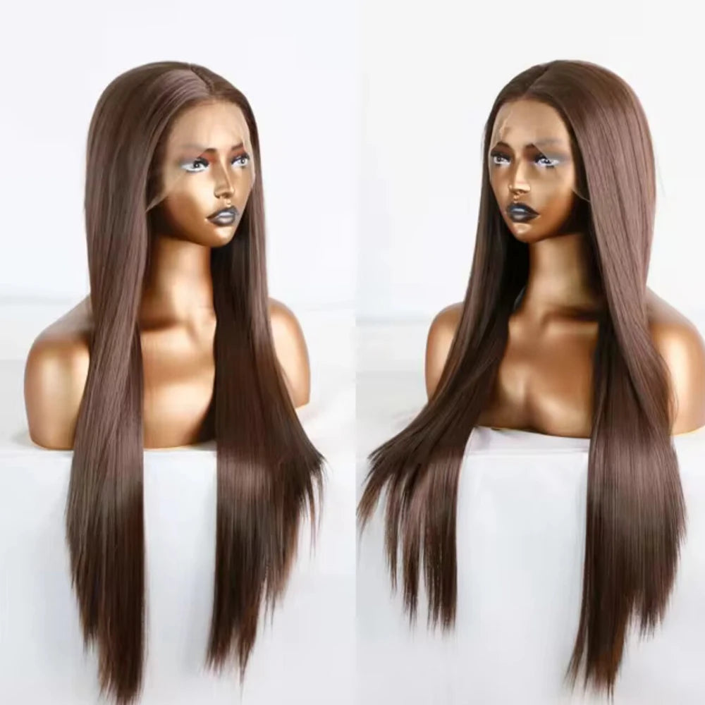 #60 Platinum Blonde Wig Synthetic Lace Front Wigs For Women Long Silky Straight Wig Lace Hair Grey Blue Pink Wig Frontal Cosplay