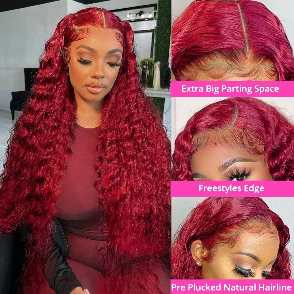 99J Burgundy 13X4 Lace Front Wig Curly Human Hair Wigs 13X6 Hd Lace Wig Human Hair Colored Deep Wave Frontal Wig Water Wave Wig