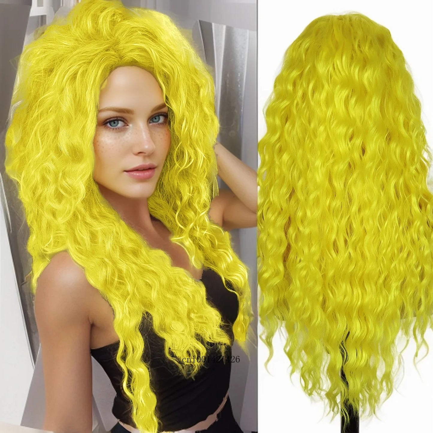 New Ash Blonde Wig Synthetic Long Curly Hair Wigs for Women Fluffy Wave Ombre Wig Costume Carnival Party Regular Cur Wig 26 Inch