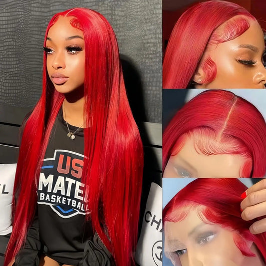 13X4 Burgundy Red Wig Long Straight Synthetic Lace Front Wig Dark Wine Colored Hair Lace Frontal Wigs for Women Party Cosplay
