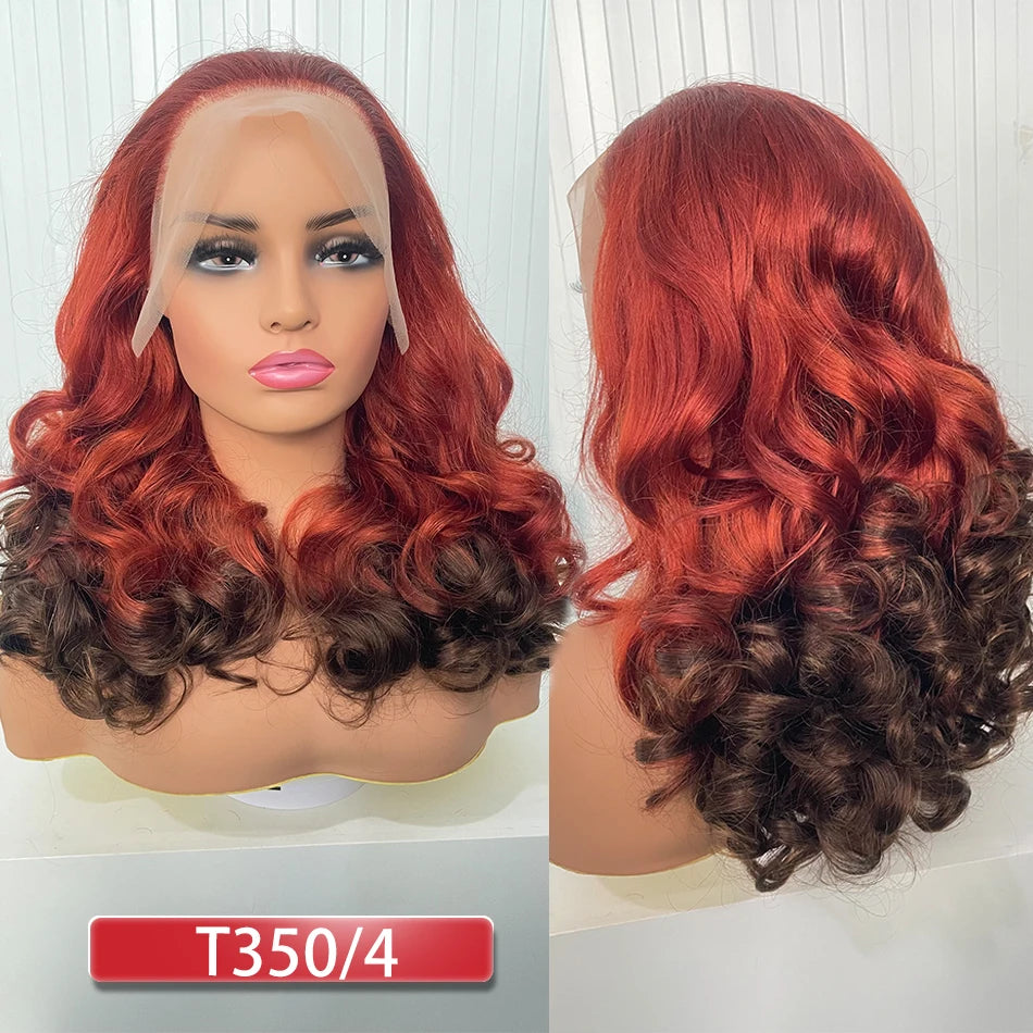100% Malaysia Hair Bouncy Curly Wigs 250 Density Ombre Double Drawn Hair Glueless Wigs 100% Human Hair 13x4 HD Lace Frontal Wigs