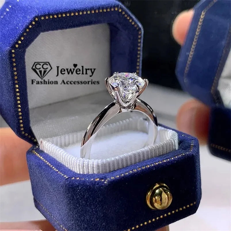 CC Wedding Rings For Women Silver Color 1ct 6 Claws Cubic Zirconia Engagement Propose Fashion Jewelry Accessories CC633