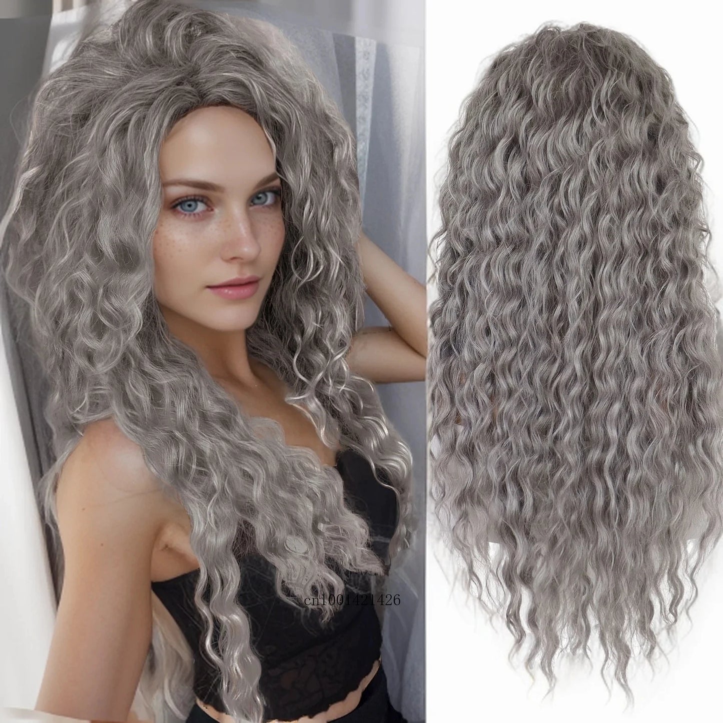 New Ash Blonde Wig Synthetic Long Curly Hair Wigs for Women Fluffy Wave Ombre Wig Costume Carnival Party Regular Cur Wig 26 Inch