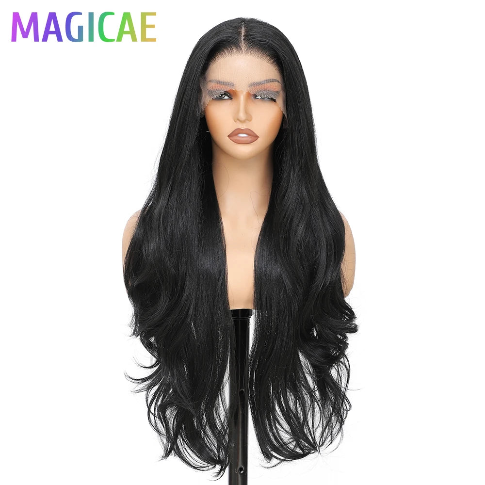 Magicae 13X4 Body Wave Lace Frontal Wigs 30inch Ombre Brown Blond 613# Bio Synthetic Heat Resistant Transparent Frontal Wigs