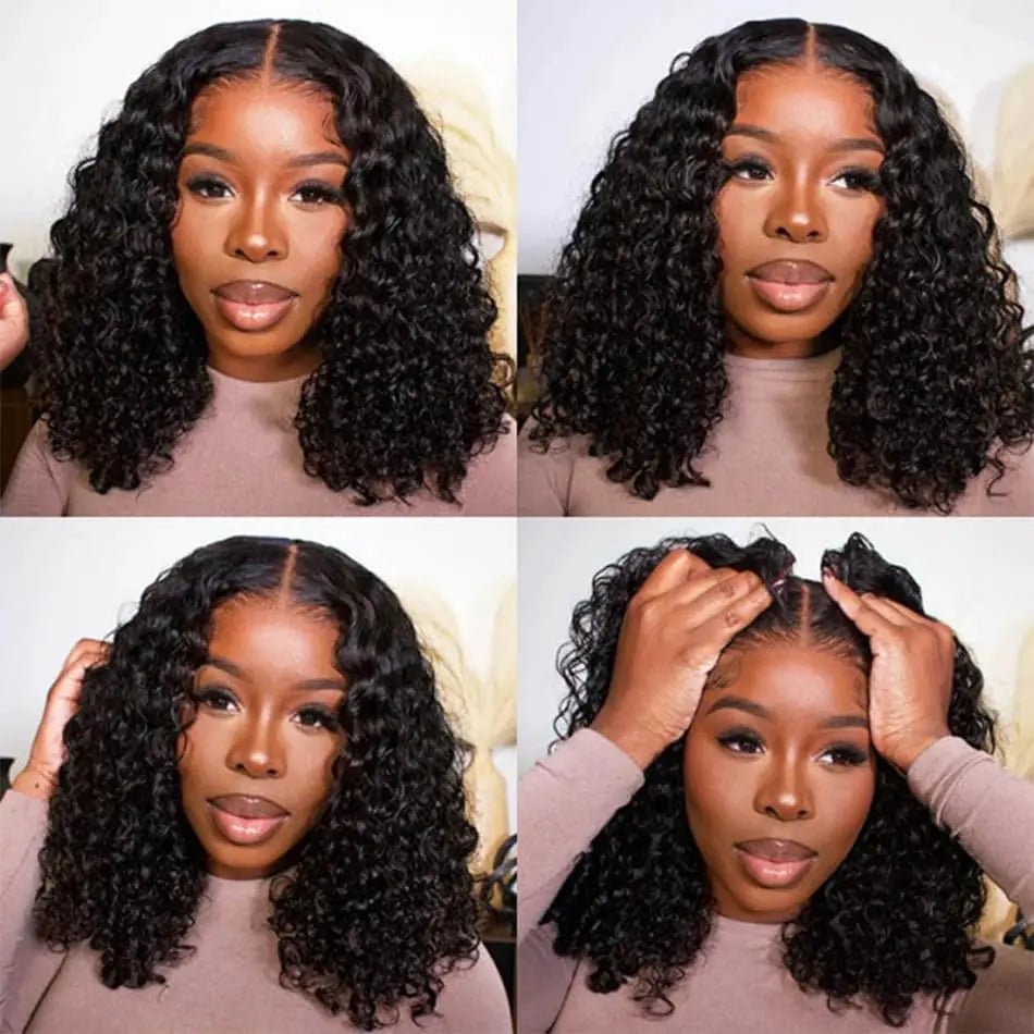 Short Bob Glueless Wigs Deep Wave Glueless Human Hair Ready To Wear 180% Pre Cut Lace 4x4 13x4 Culry Lace Front Human Hair Black