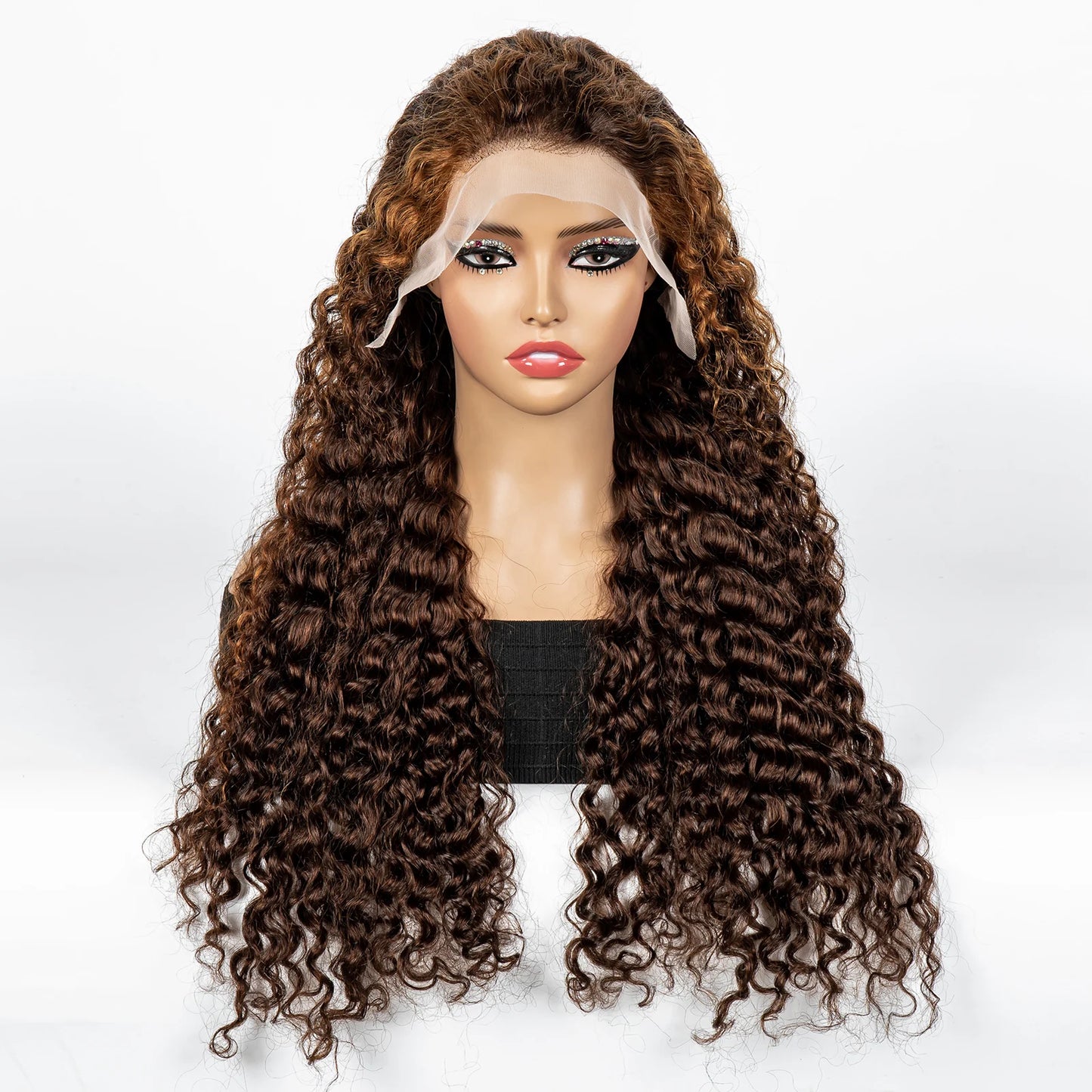 300% Density Ombre 30 Inches Water Wave Wavy Curly Human Hair Wigs 13x4 Transparent Lace Frontal Human Hair Wig for Women