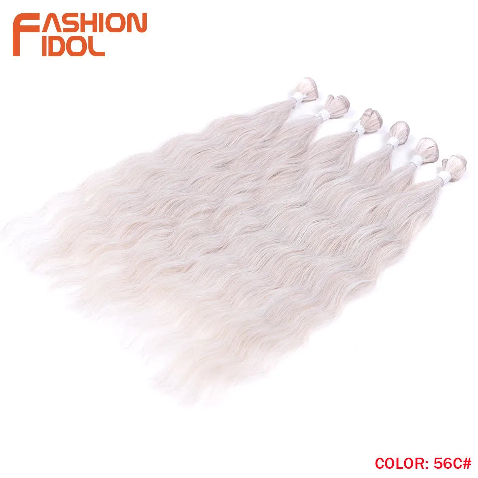 FASHION IDOL Water Wave Hair Bundles Synthetic Hair Extensions Ombre Blonde Hair Weave Bundles 6pcs 20" High Temperature Fiber