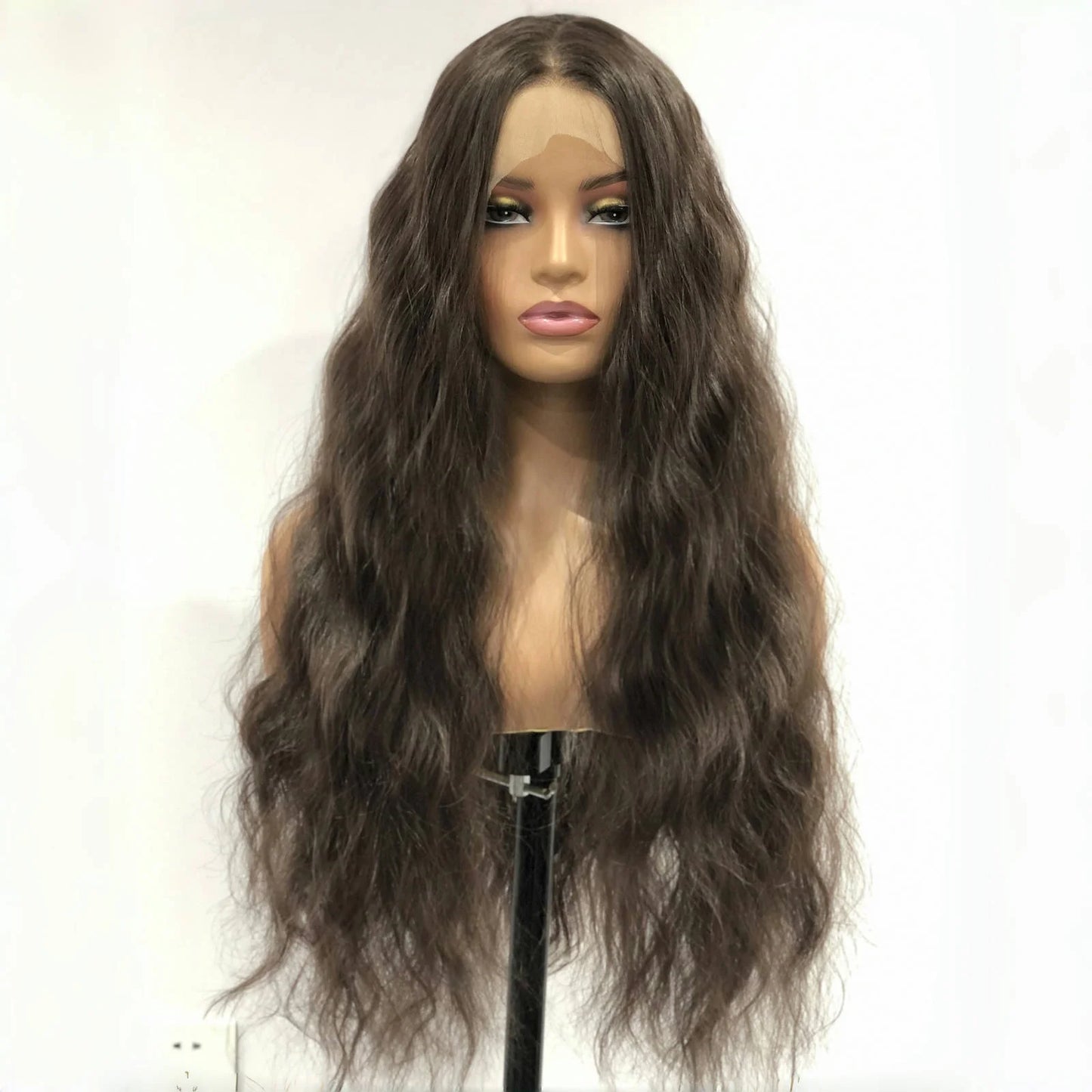 Dark Brown Wig Natural Wavy Synthetic Hair 13X4 Lace Front Wig Brunette Colored Deep Wave Long Curly Hair Frontal Wigs for Women