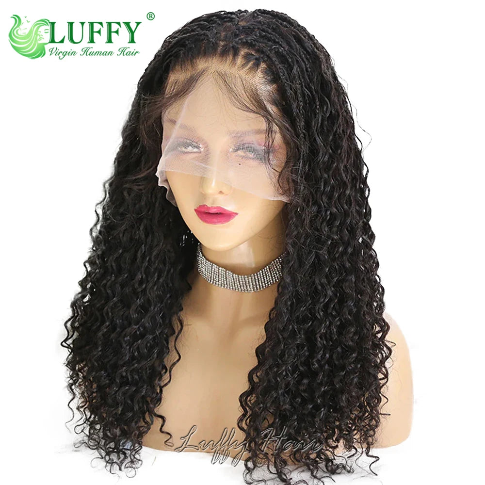 Boho Box Braids Wigs HD Full Lace Braided Wig Human Hair Curly Pre Plucked With Baby Hair Goddess Braided Wigs 300 Density
