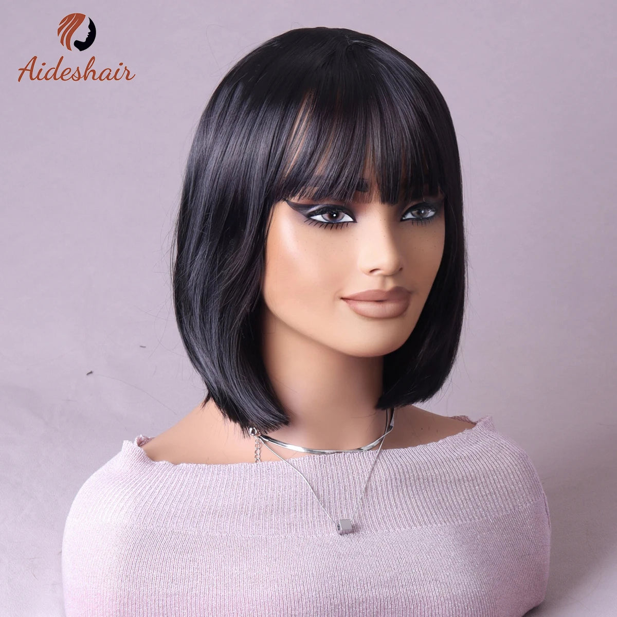 Synthetic  aideshair wig Full head set feminine clavicle Bob simulates natural short hair everyday full  top synthetic wig