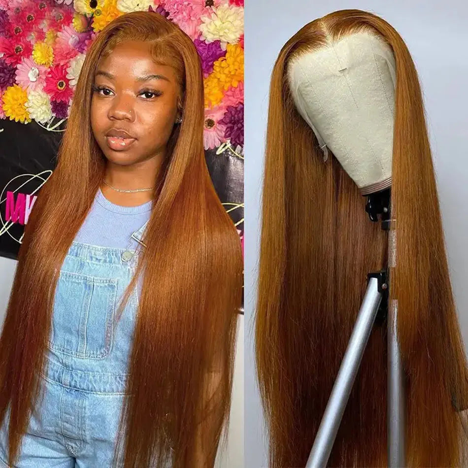 Raw Indian 13x6 HD Transparent Ginger Blonde Colored Lace Front Human Hair Wigs For Women Bone Straight Orange Human Hair Wig
