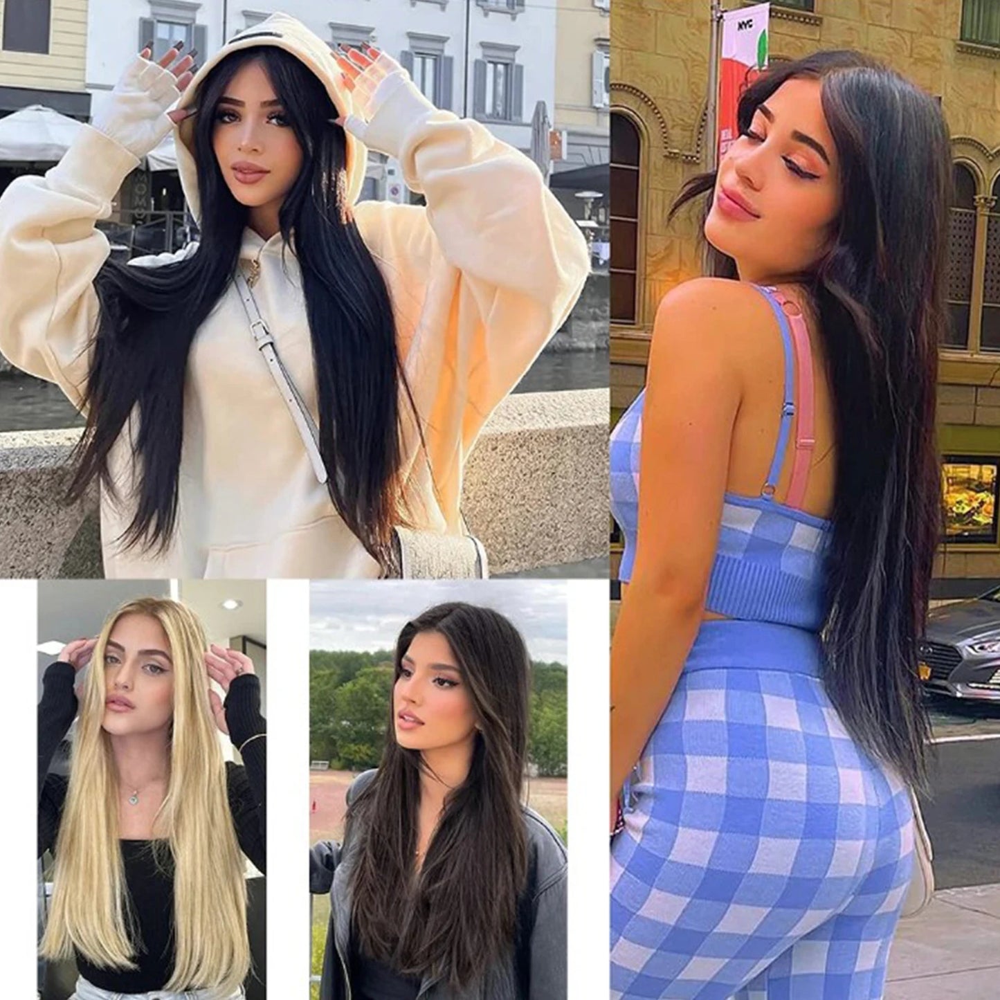 Straight Hair Extensions Synthetic Smooth Ombre Hair Weaving 26 inches brown Synthetic Straight Hair Bundles Full To End