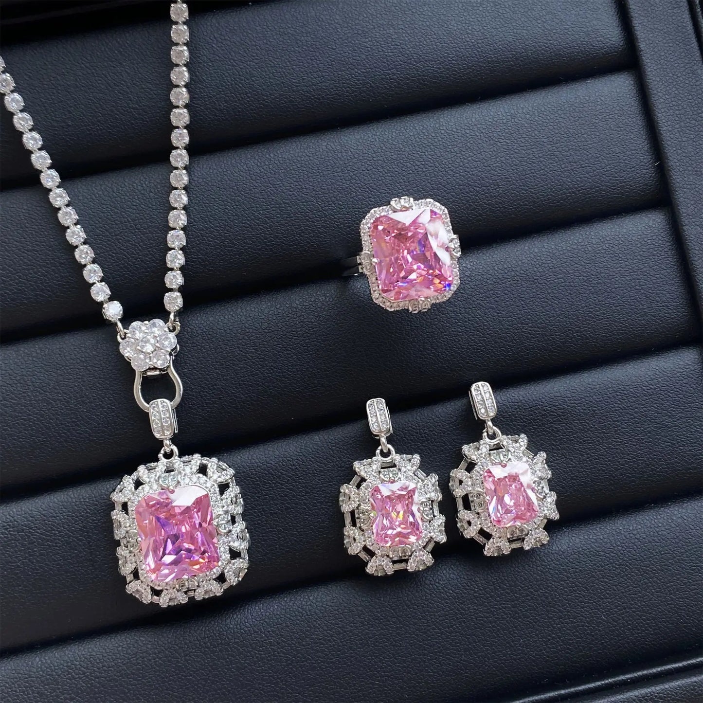Valuable Lab Jade Diamond Jewelry set 925 Sterling Silver Engagement Wedding Rings Earrings Necklace For Women Bridal Party Gift
