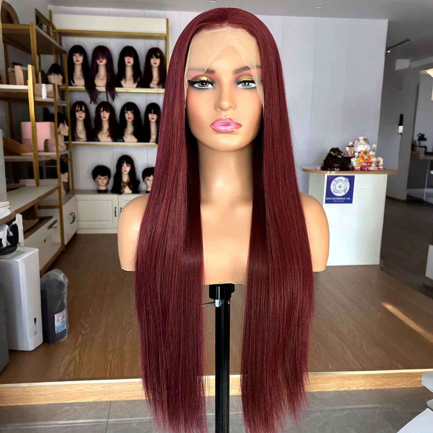 Burgundy Long Silky Straight Wig Synthetic Free Part Dark Red Natural Hair 13X4 Lace Front Wigs for Women Daily Party Cosplay