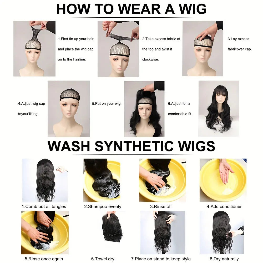 Extro Long Black Deep Wave Wigs 32 Inch Women Stylish Wavy Natural Looking Synthetic Wig for Beginner Friendly Party Cosplay Wig