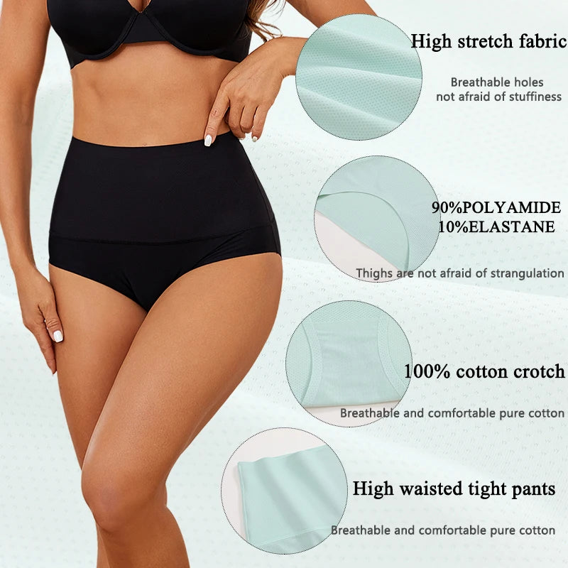 FINETOO Plus Size Breathable Underwear Seamless High Waist Panties Women's Abdomen Hip Lift Briefs Body Shaping Lingerie Pants