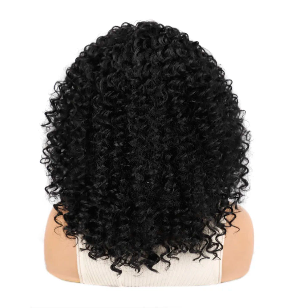 18 Inch Kinky Curly Headband Wig Ombre Afro Curly Wig with Scarf Natural Synthetic Fluffy Curly Turban Wigs for Women Cosplay