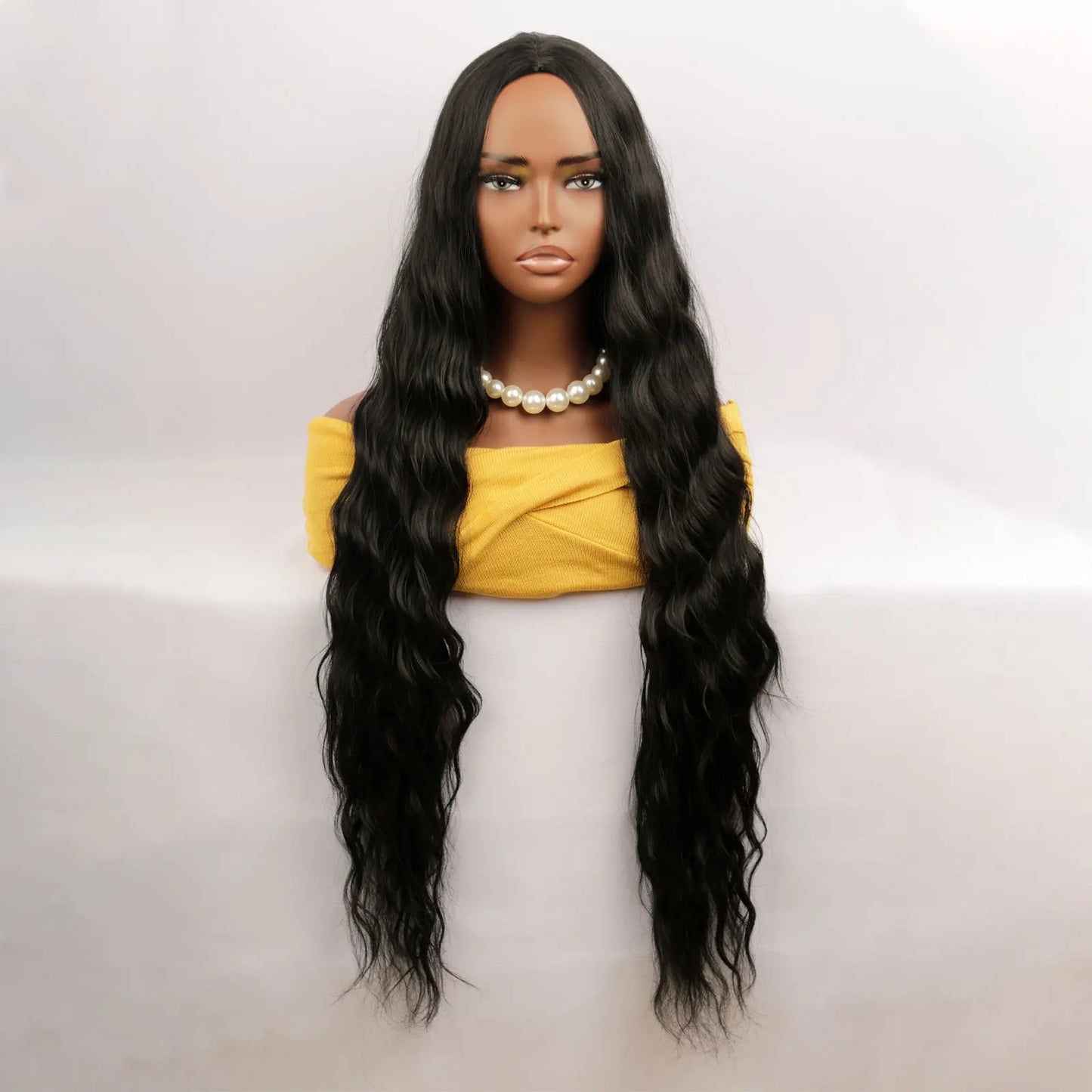 Extro Long Black Deep Wave Wigs 32 Inch Women Stylish Wavy Natural Looking Synthetic Wig for Beginner Friendly Party Cosplay Wig
