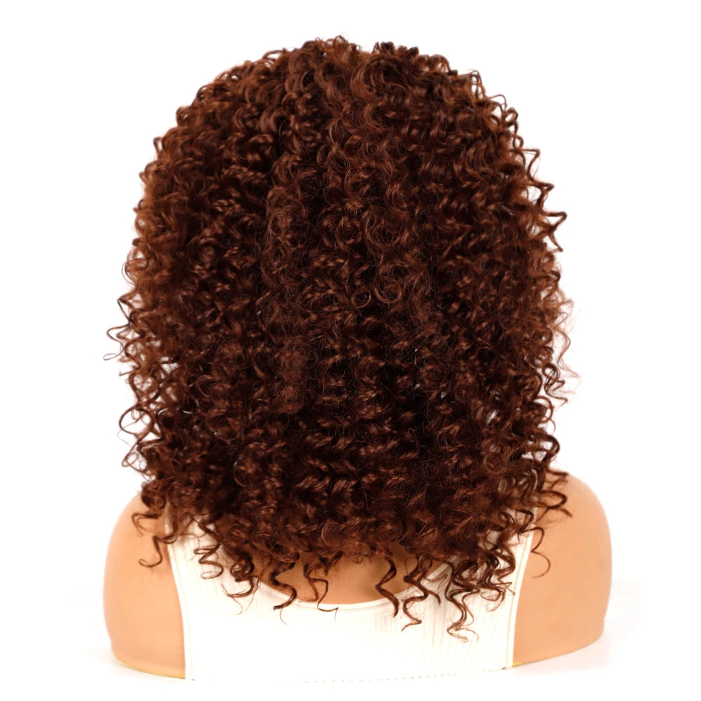 18 Inch Kinky Curly Headband Wig Ombre Afro Curly Wig with Scarf Natural Synthetic Fluffy Curly Turban Wigs for Women Cosplay