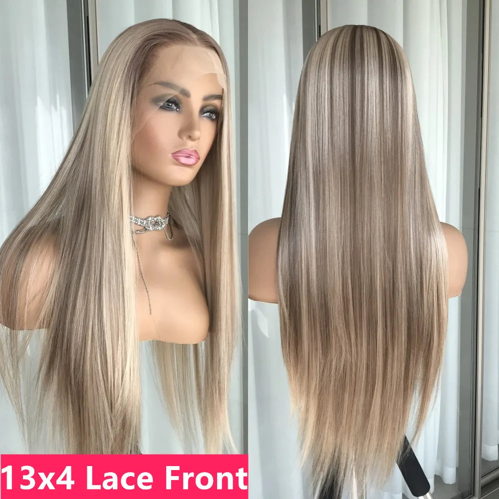 Lace Frontal Straight Lace Wigs for Women Synthetic Lace Wig 13x4" Lace Front Wig Black 99J Pre plucked Fiber Wig Daily Use