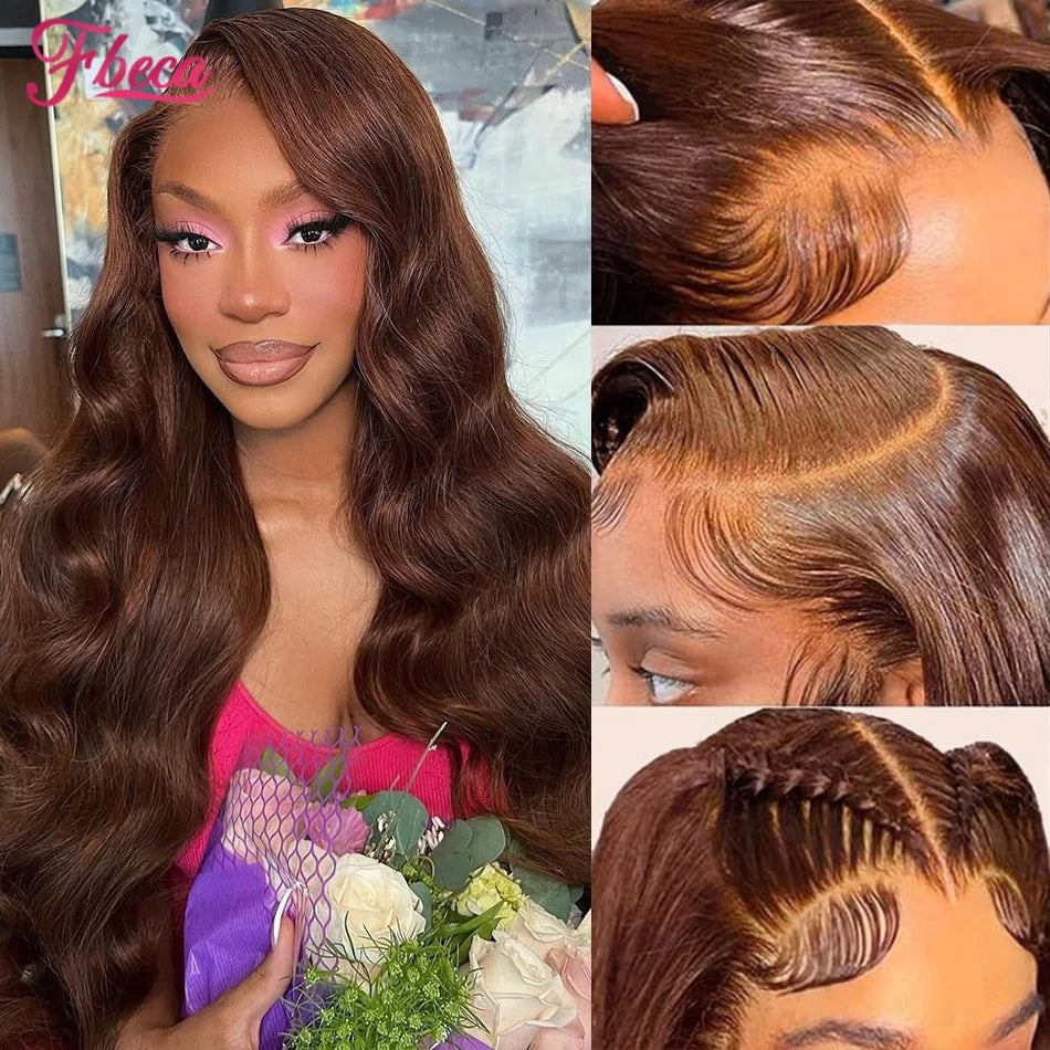 Chocolate Brown Lace Front Human Hair Wig Body Wave 13x4 Lace Frontal Wig Pre Plucked HD Lace Wigs For Women 4x4 Wig 180 Density