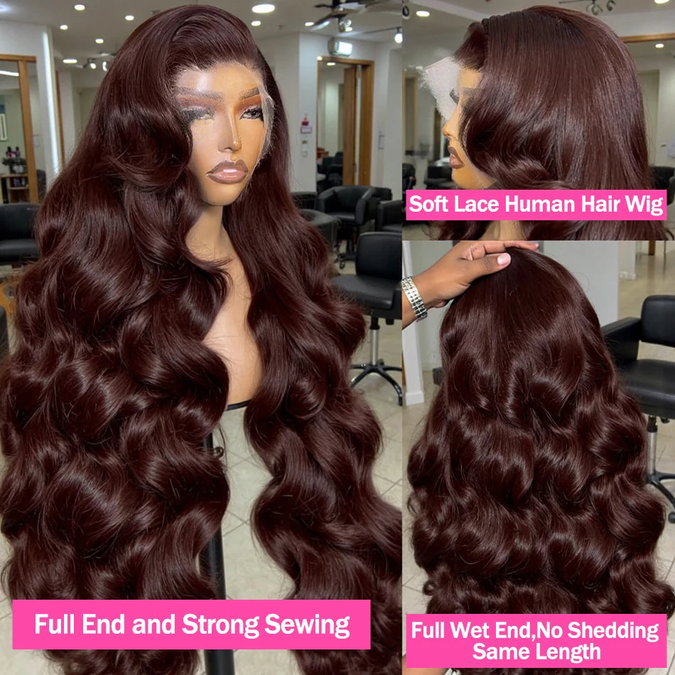 Rosabeauty Brazilian Chocolate Brown Body Wave Lace Front Human Hair Wigs 36 38 40 Inch Brown 13x6 HD Lace Frontal Wig For Women