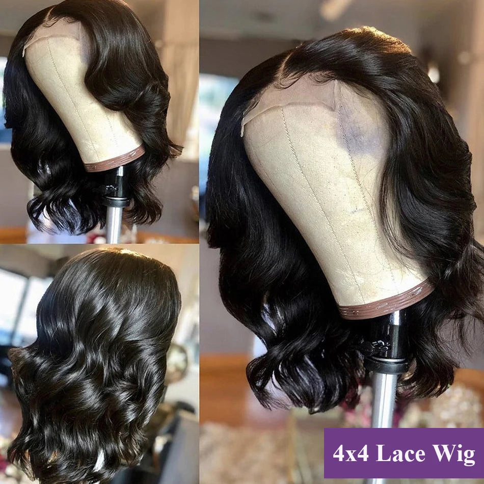 200% Density Body Wave Bob Wigs 4x4 13x4 HD Transparent Lace Front Wig Human Hair Pre Plucked Lace Closure Wigs For Black Women