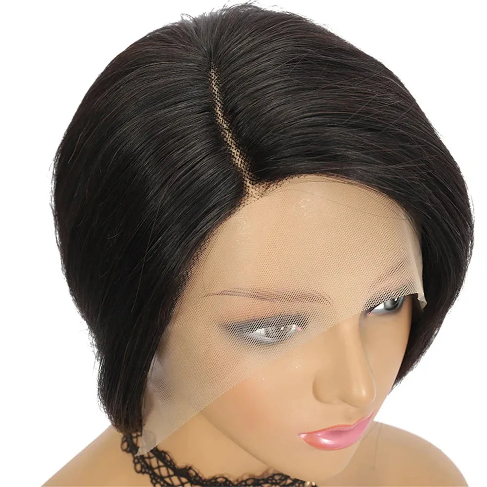 Straight Pixie Cut Wig Transparent Lace Human Hair 13×4 Human Hair Wigs Short Bob Wig For Black Woman Babyhair Natural Hairline