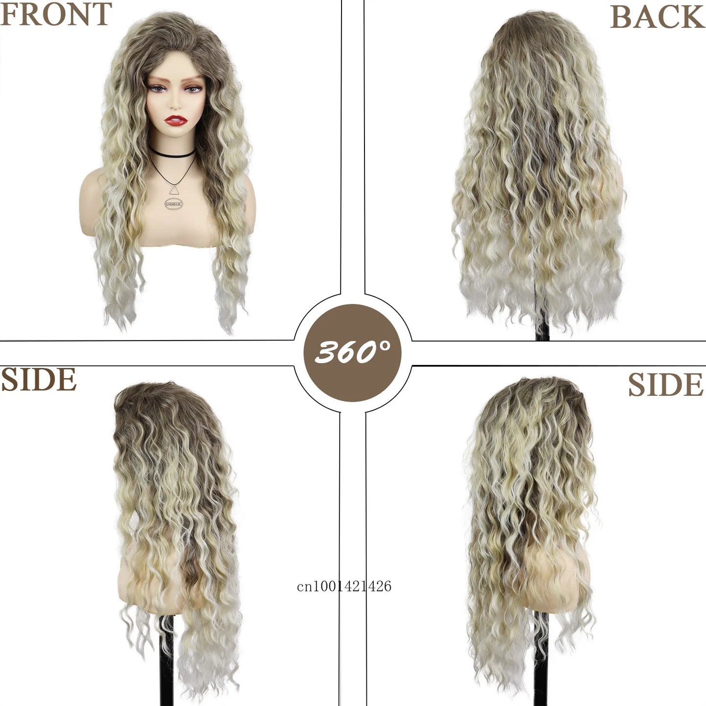 New Ash Blonde Wig Synthetic Long Curly Hair Wigs for Women Fluffy Wave Ombre Wig Costume Carnival Party Regular Cur Wig 26 Inch