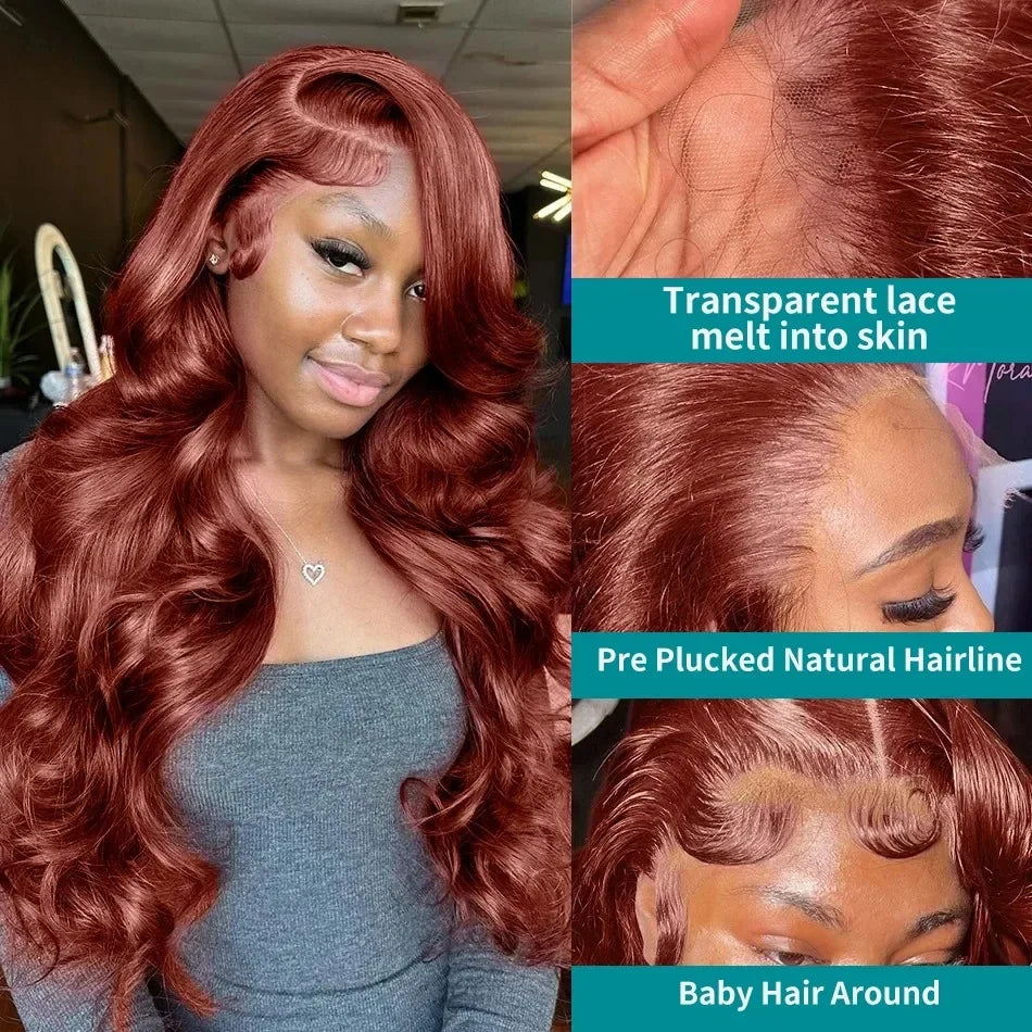 Reddish Brown Body Wave Lace Front Wigs 100% Human Hair 13x6 Lace Frontal Wig Brazilian Pre Plucked 13x4 Dark Red Brown Full Wig