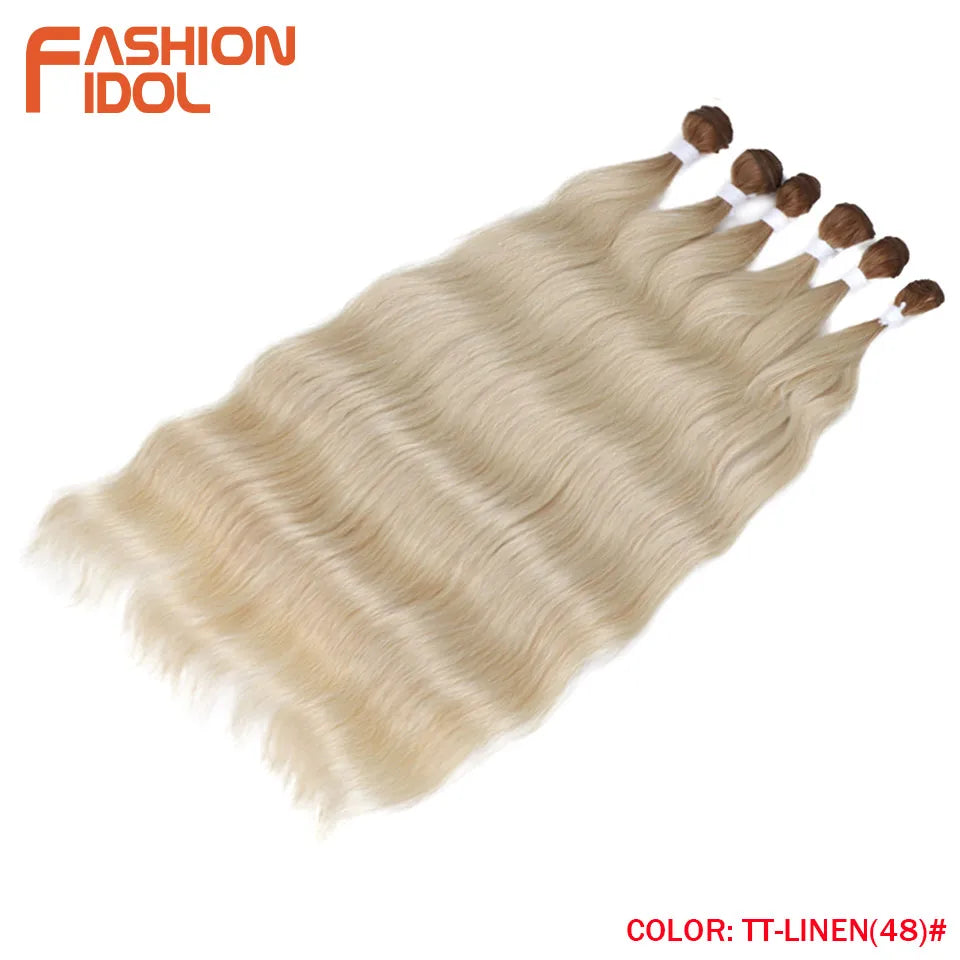FASHION IDOL Water Wave Hair Bundles Synthetic Hair Extensions Ombre Blonde Hair Weave Bundles 6pcs 20" High Temperature Fiber