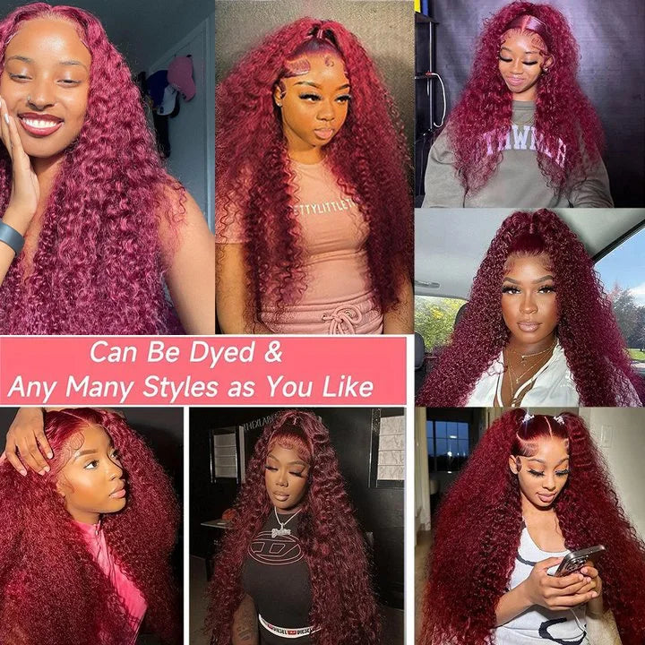 99J Burgundy 13X4 Lace Front Wig Curly Human Hair Wigs 13X6 Hd Lace Wig Human Hair Colored Deep Wave Frontal Wig Water Wave Wig