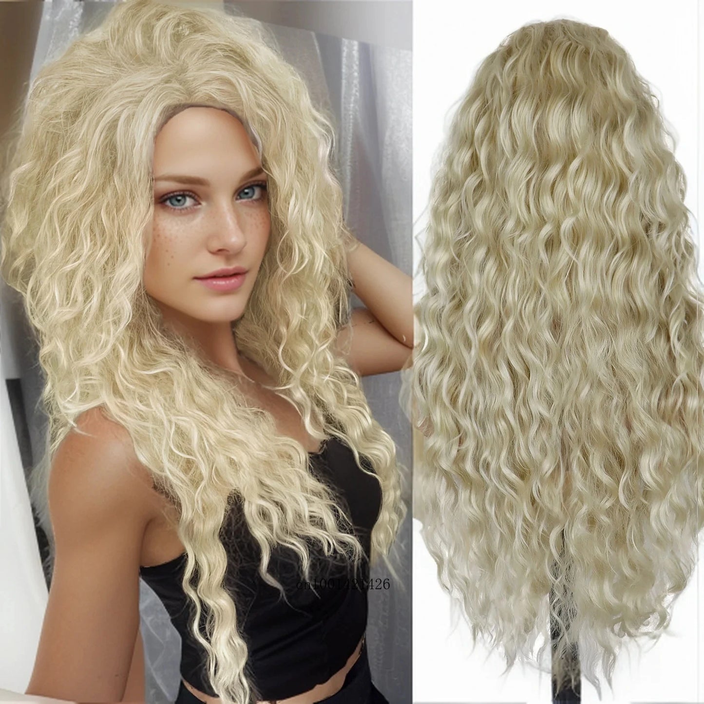 New Ash Blonde Wig Synthetic Long Curly Hair Wigs for Women Fluffy Wave Ombre Wig Costume Carnival Party Regular Cur Wig 26 Inch