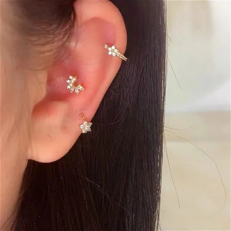 Fashion Stainless Steel Zircon Star Hoops Earrings For Women Vintage Crystal Zirconia Circle Earrings Punk Unisex Rock Jewelry