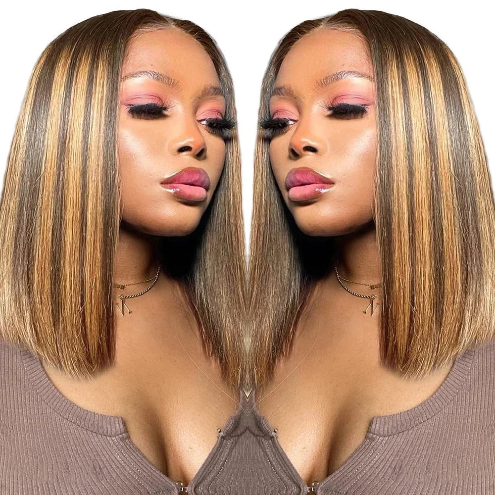 Straight Highlight Glueless Wigs Human Hair Ready To Wear 6X4 Lace Frontal Honey Blonde Short Bob Brazilian Human Hair Wig