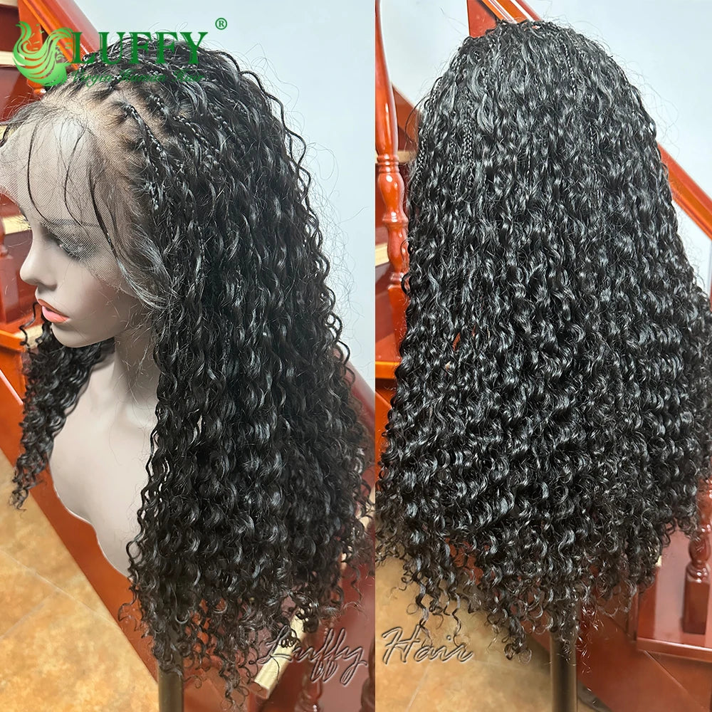 Boho Box Braids Wigs HD Full Lace Braided Wig Human Hair Curly Pre Plucked With Baby Hair Goddess Braided Wigs 300 Density