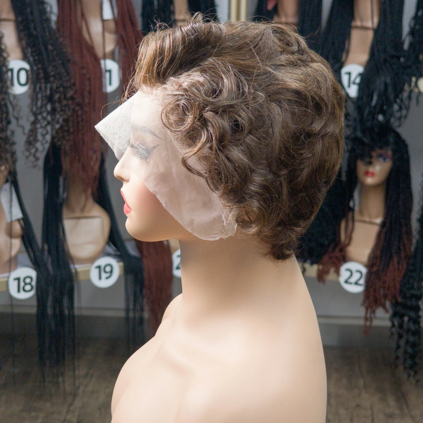 Natural Color 180% Density Pixie Cut Curly Wigs 13x4 Transparent Lace Frontal Wigs Brazilian Human Hair Bouncy Curly Bob Wig 1B#