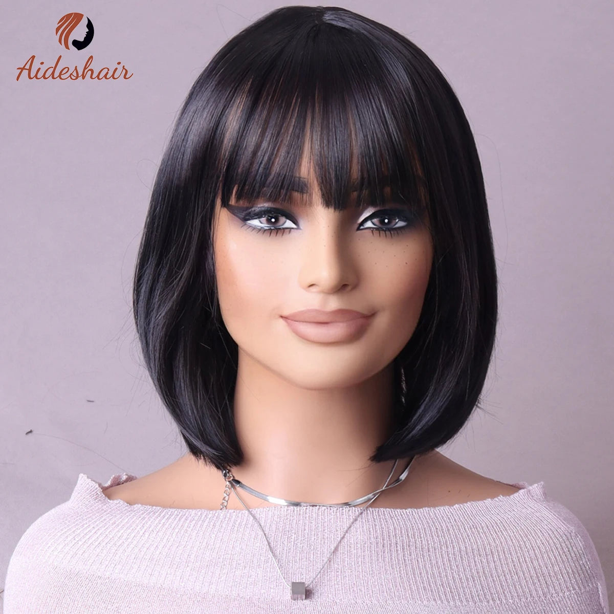 Synthetic  aideshair wig Full head set feminine clavicle Bob simulates natural short hair everyday full  top synthetic wig