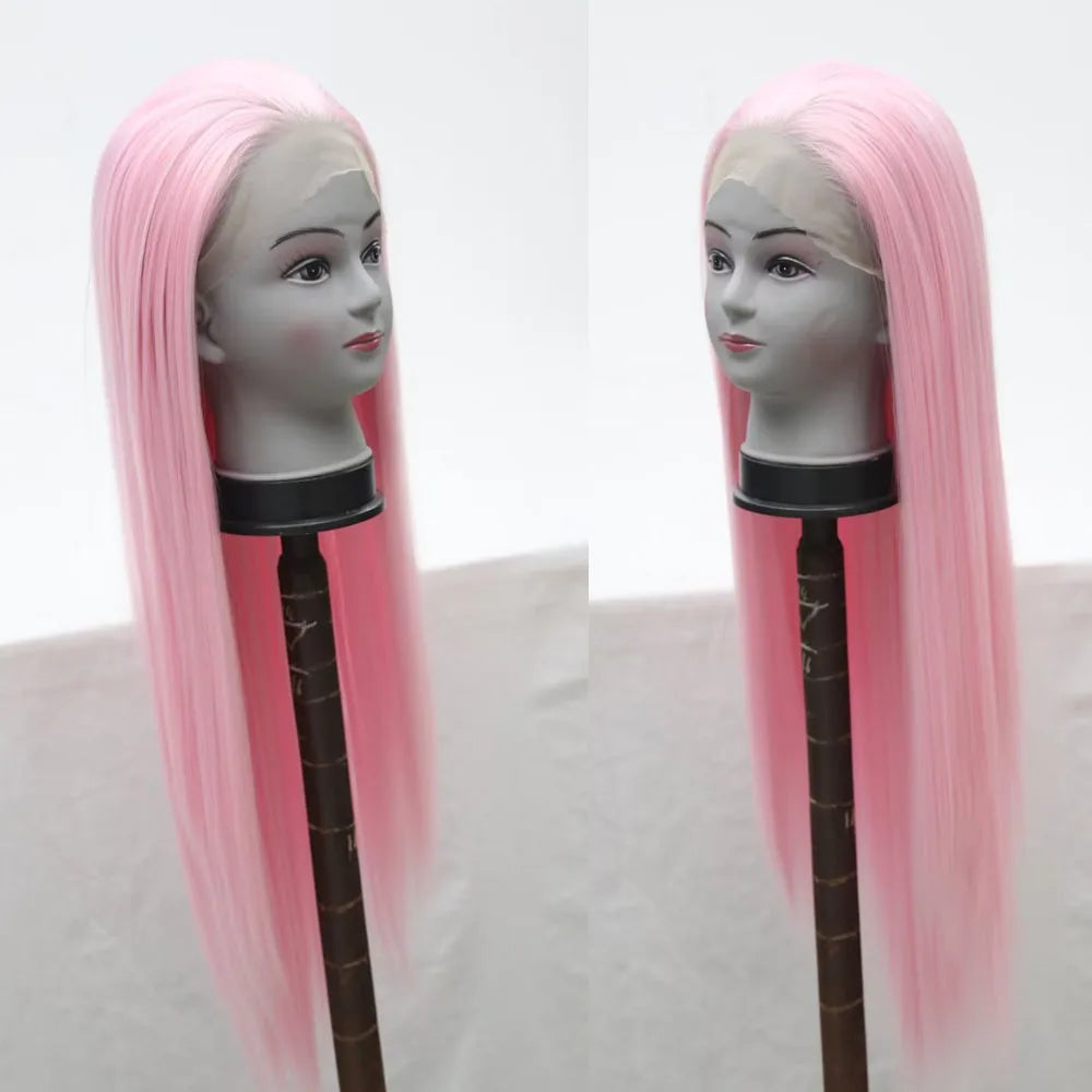 #60 Platinum Blonde Wig Synthetic Lace Front Wigs For Women Long Silky Straight Wig Lace Hair Grey Blue Pink Wig Frontal Cosplay