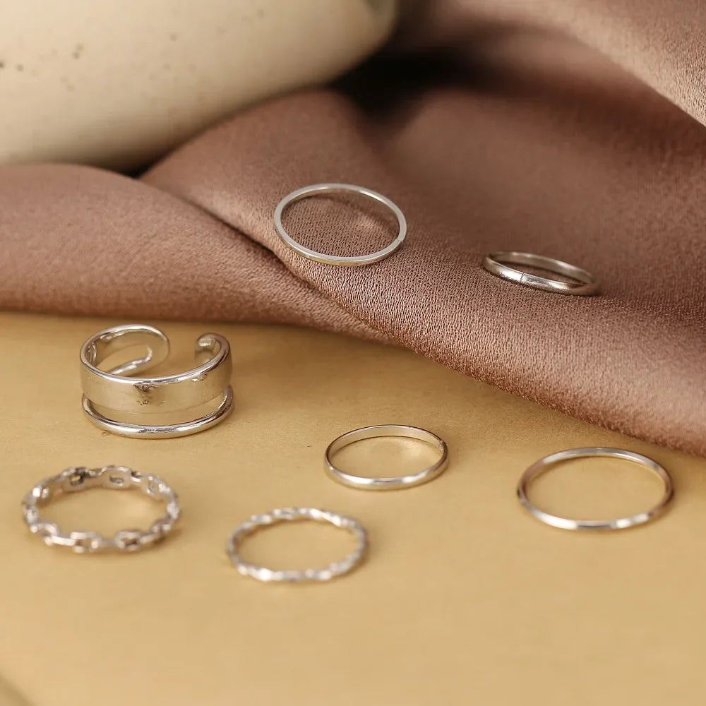 New Fashion Creative Geometric Leaf Wave Hollow Ring Set 11 Pcs for Women Men Simple Knuckle Ring Charm Wedding Party Jewelry