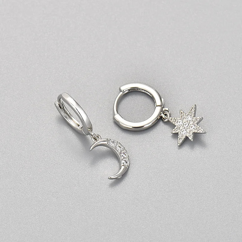 Fashion Stainless Steel Zircon Star Hoops Earrings For Women Vintage Crystal Zirconia Circle Earrings Punk Unisex Rock Jewelry