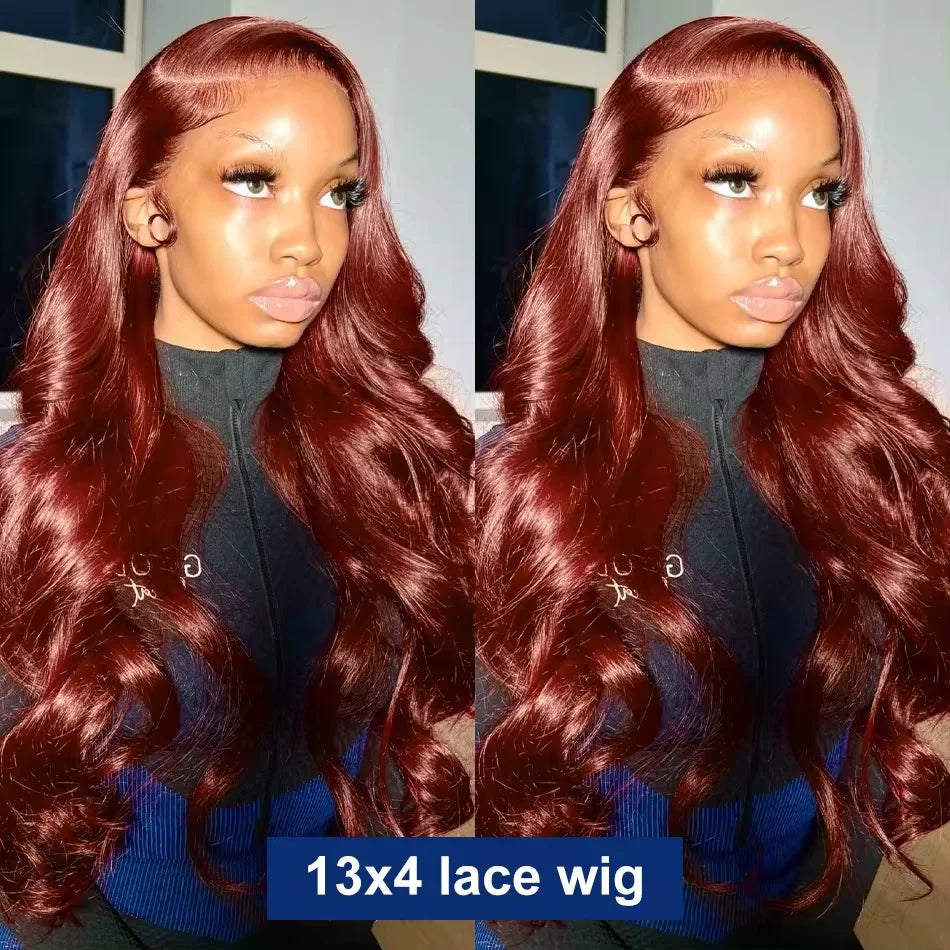 Reddish Brown Body Wave Lace Front Wigs 100% Human Hair 13x6 Lace Frontal Wig Brazilian Pre Plucked 13x4 Dark Red Brown Full Wig